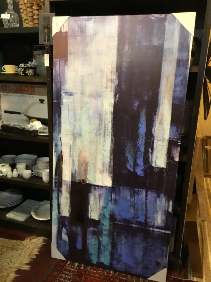 Abstract Black/Blue Stretch Canvas Art