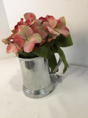 Silver/Pink Metal In Planter Faux Flowers