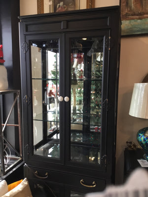 Glass Front Wood Black Armoire