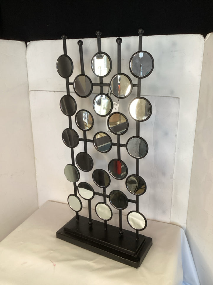 Modern Black Metal Mirror Circles Sculpture
