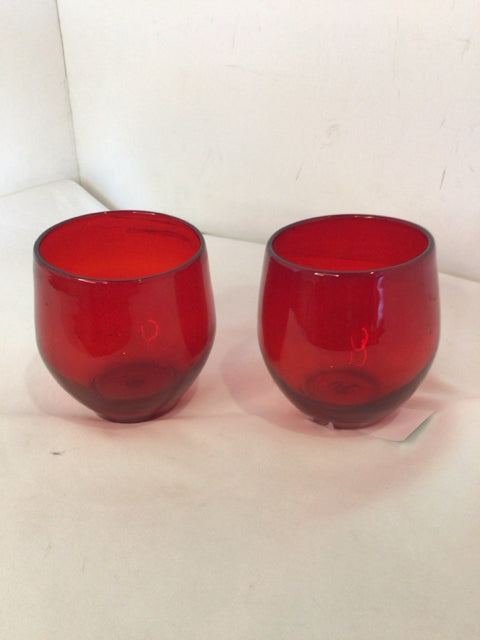 Vintage Tumbler Red Glass Pair/2 Glasses