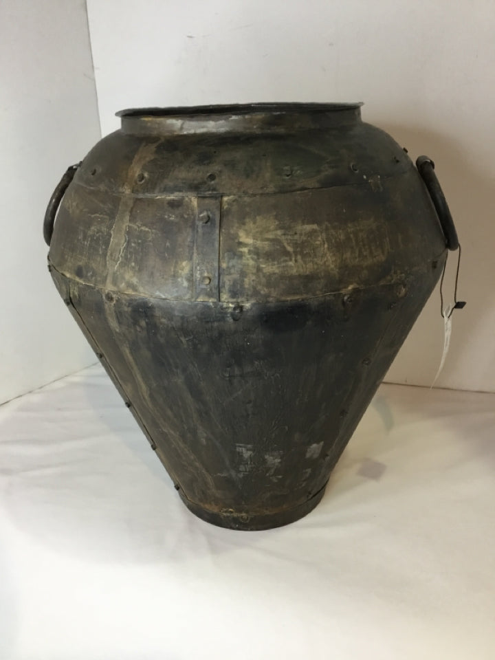 Vintage Rustic Bronze Metal Olive Jar