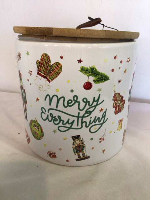 Canister Ceramic/Wood Christmas Holiday Item