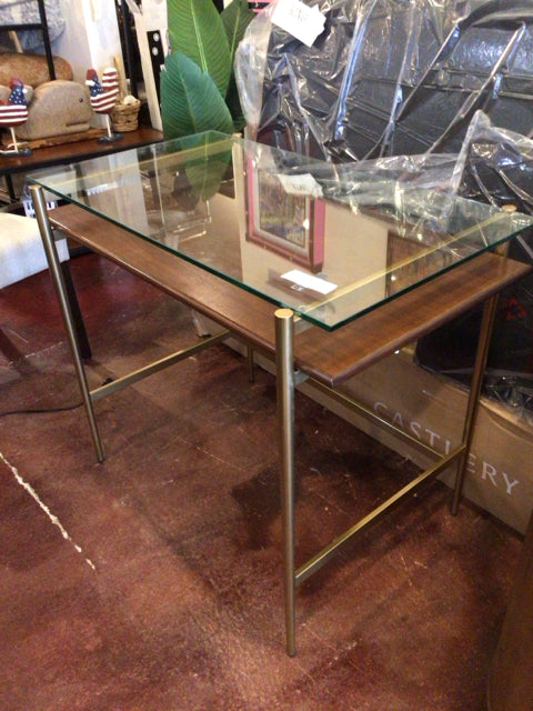 West Elm Modern Glass Top Clear/Brown Desk