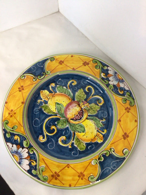 Plate Ceramic Pomegranate Italian Yellow/Blue Wall Decoration Art