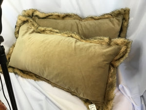 Down Tan/Gray Velvet Faux Fur Pair Pillow Set