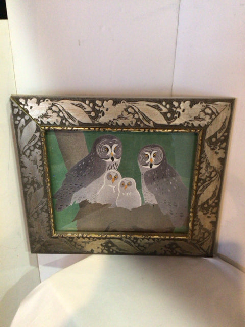Green/Gray Owl Framed Art