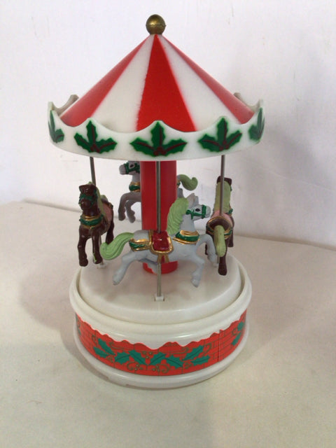 Vintage Ornament Plastic Musical Carousel Holiday Item