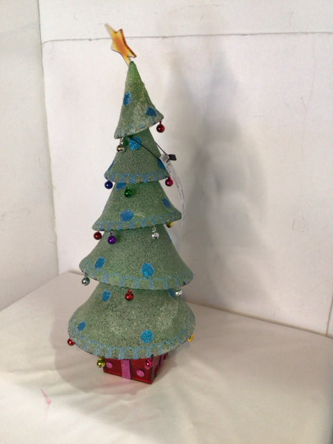 Whimsical Green Bell Frosted Tree Light up Holiday Item