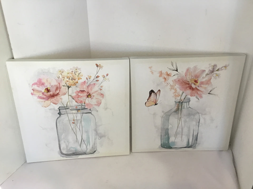 Pink/white Flowers In Jar Stretch Canvas Art