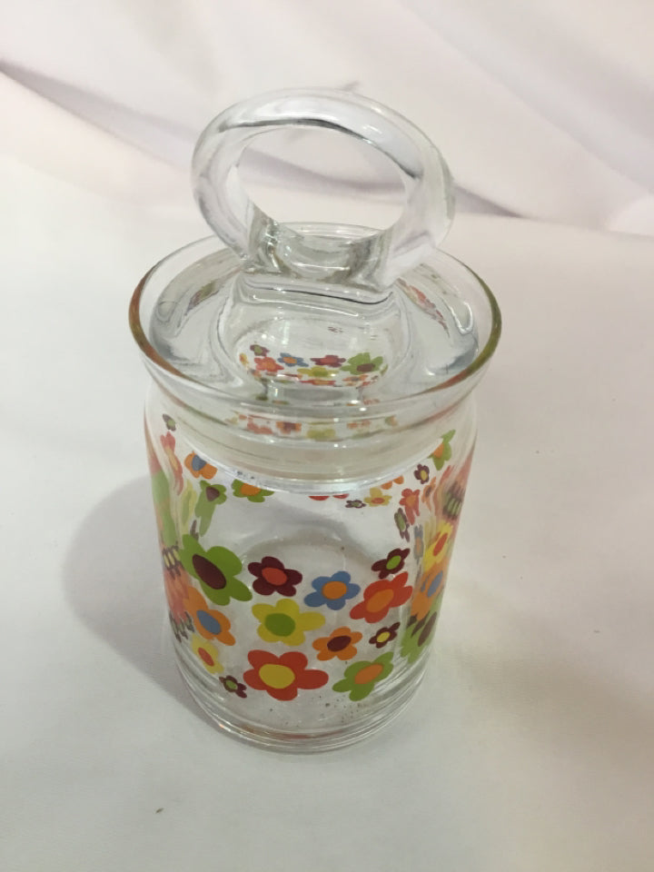 Lidded Clear Glass Floral Bottle