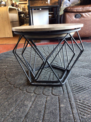 Nesting Wood/Metal Octagon Coffee Brown/black Table