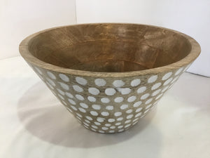Bohemian Brown/White Wood Polka Dot Bowl