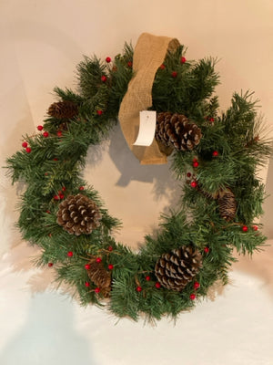 Wreath Green Burlap Pine Cone Holiday Item