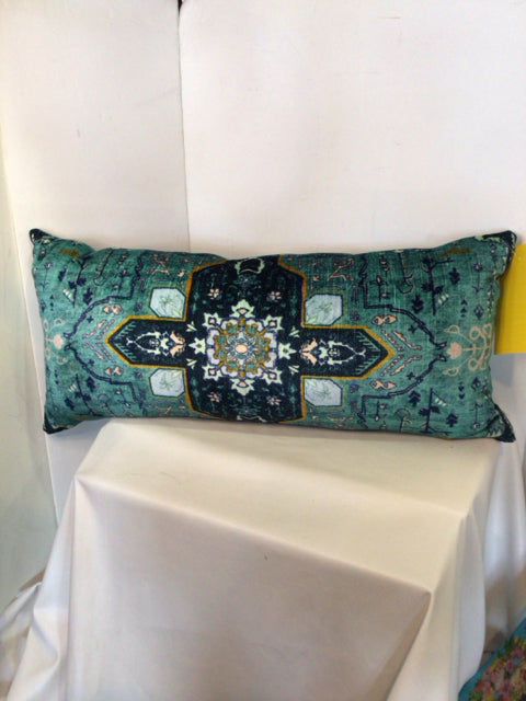 Lumbar Blue/Gold Velvet Pillow