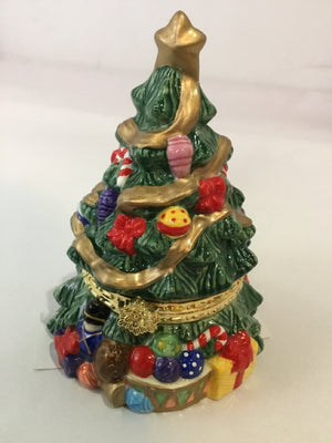 Trinket Green/multi Ceramic Box Christmas Tree Holiday Item