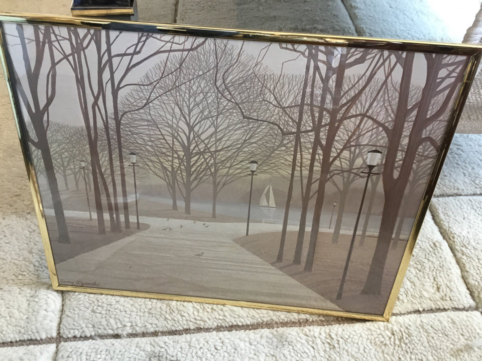 Harry Wysocki Tan Tree Boat Framed Art