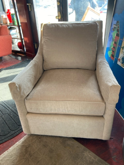 Miles Talbott Velour Swivel Base Cream Chair