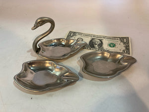 3 Piece Silver Plate Swan Ashtray