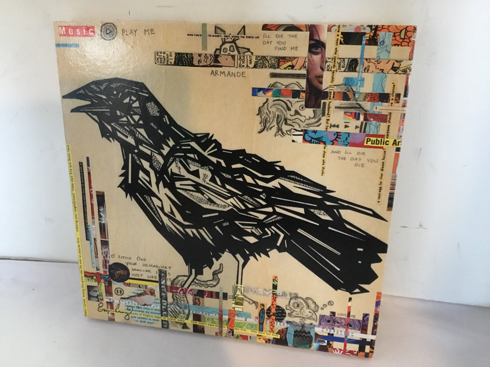 Whimsical Black/White Raven Stretch Canvas Art