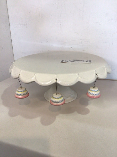 Tumbleweed Pottery Holiday White Ceramic Cake Plate/Stand