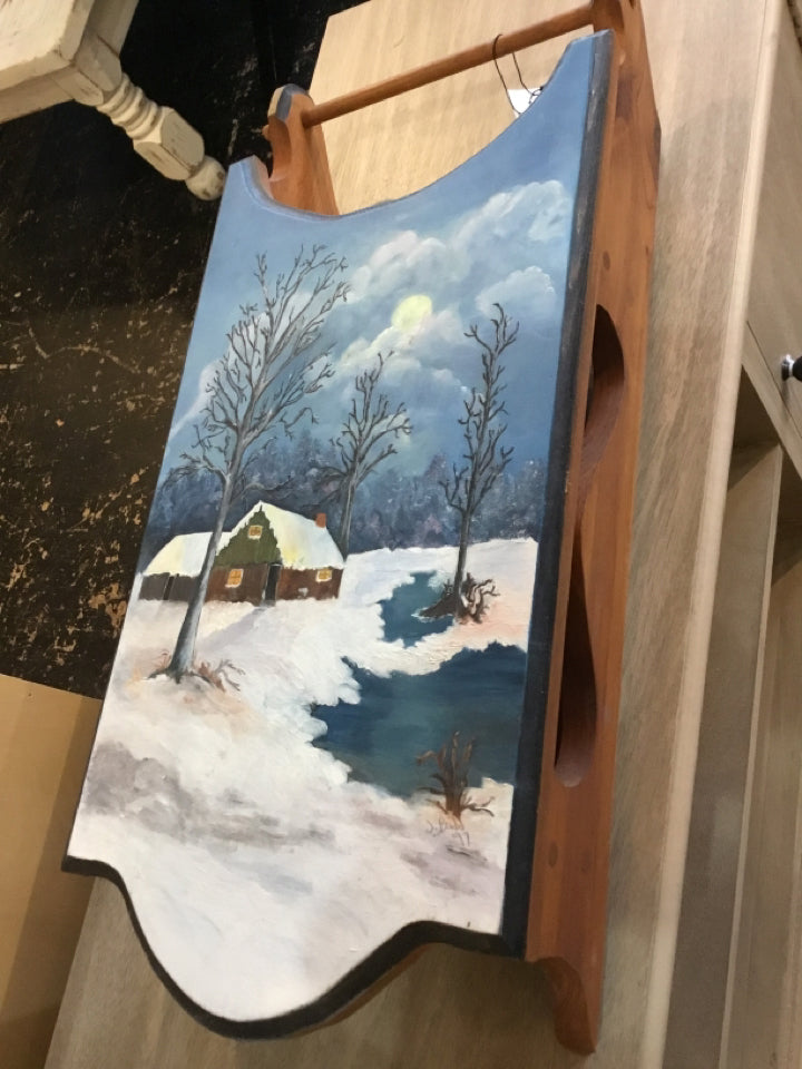 Decorative Blue/White Wood Sled Winter Scene Holiday Item