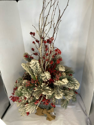 Faux Basket Green/Red Pine Berry Holiday Item