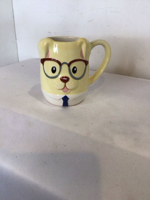 Yellow/White Ceramic Dog Mug