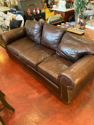 Leather NailHead Loose Pillow Brown Sofa