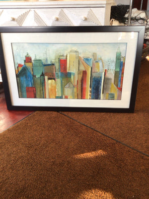 Red/Multi Buildings Framed Art