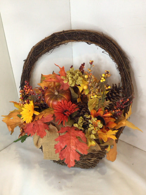 Autumn Brown/Orange Grapevine Pumpkin Wreath