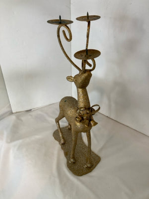 Christmas Gold Metal Glitter Candleabra Reindeer Holiday Item
