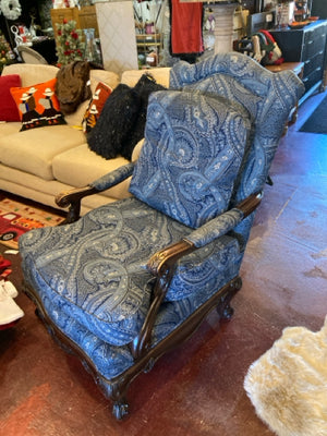Henredon Bergere Cotton Paisley Traditional Blue/White Chair