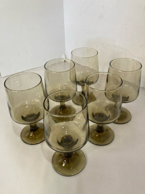Set of 6 Brown Glass Stemmed Glasses