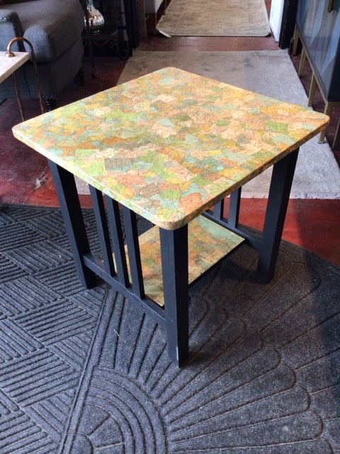 Wood Map Side/End Black/Tan Table