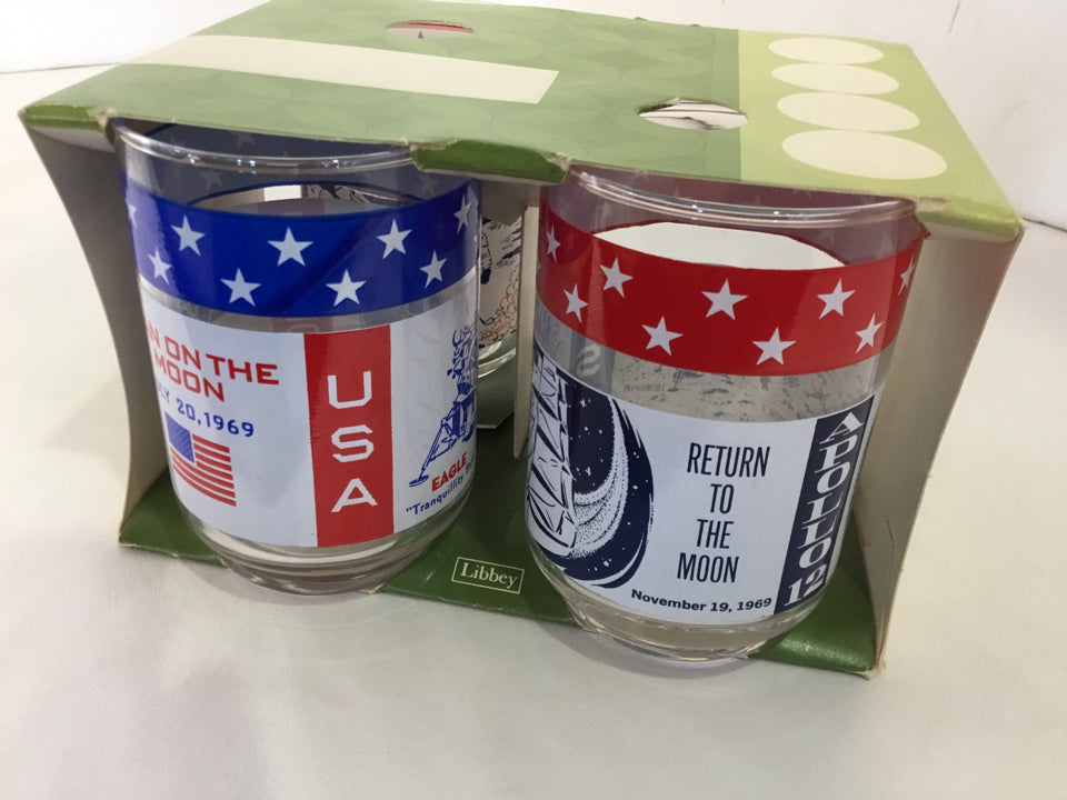 Set of 3 Red, White & Blue Glass Glasses