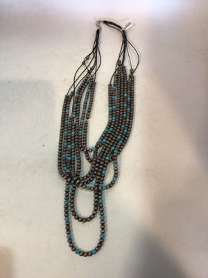 Silver/Aqua Multi Strand Beads Necklace