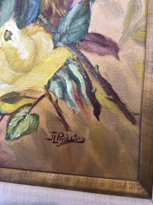 Signed Brown/Yellow Canvas Roses Framed Art