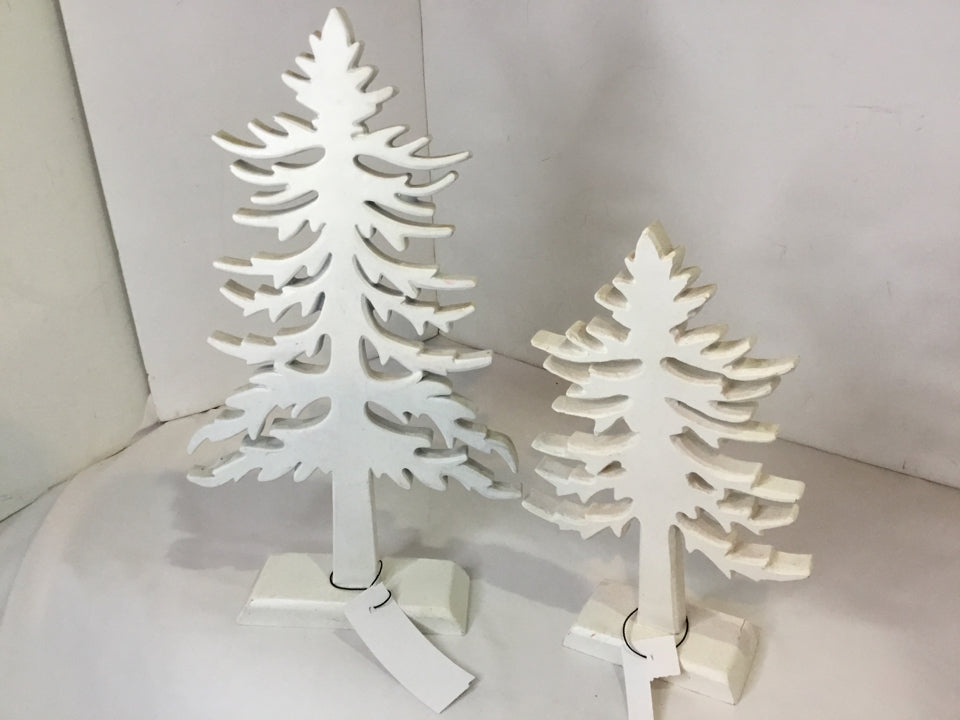 Christmas White Wood Trees Pair Holiday Item
