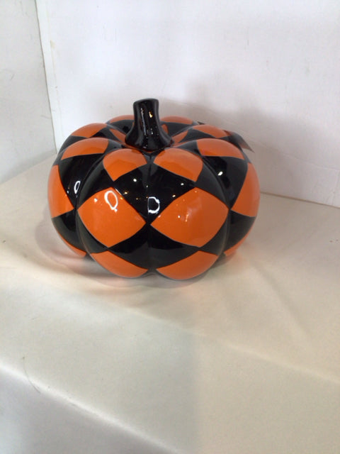 Fall Orange/Black Ceramic Pumpkin Holiday Item