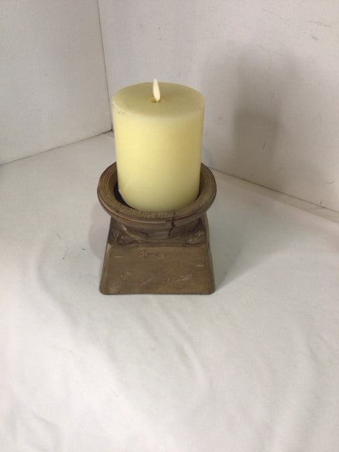 Brown/Cream Wood w/candle Square Candle Holder
