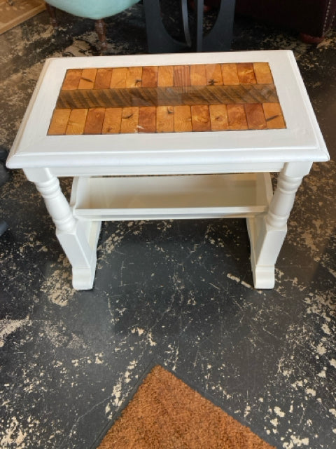 Inlaid Side Wood Magazine Rack White/Brown Table