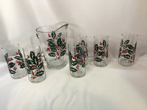 Vintage Glasses Red/Green Glass Holly W/ 3 wax Holiday Item