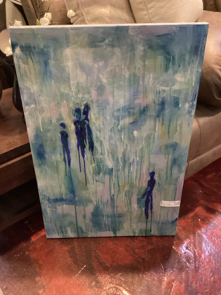 Blue Drip Glaze People Stretch Canvas Art