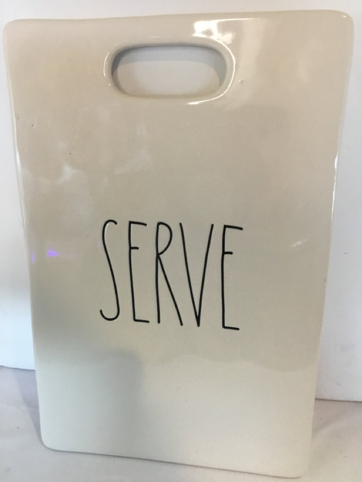 Rae Dunn Serving White/Black Ceramic Tray