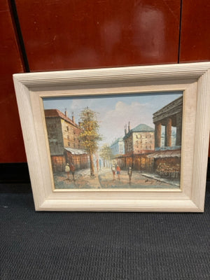 Vintage Blue/Multi Street Scene Framed Art