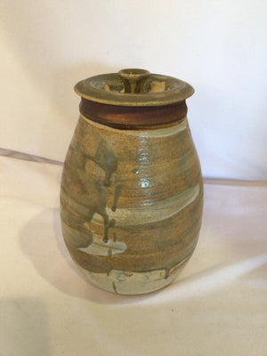 Green/Brown Pottery Lidded Vase