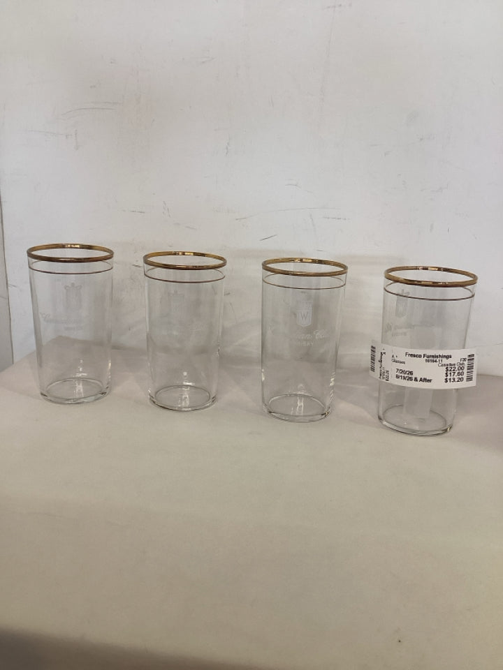 Canadian Club Clear/Gold Glass Set of 4 Glasses