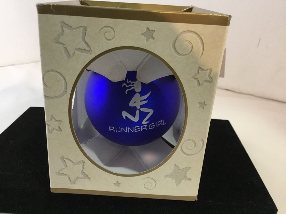 Ornament Blue Glass Running Girl Holiday Item