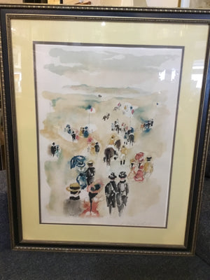 Signature Lithograph Yellow/Multi Racing Framed Art
